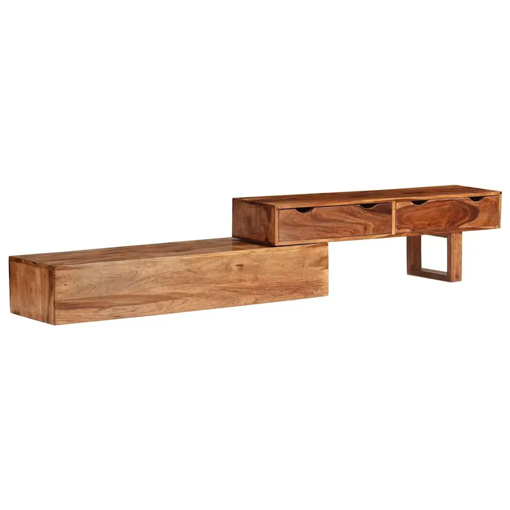 TV Cabinet Solid Wood Acacia Brown Sideboard Storage 2 Drawers Living Room
