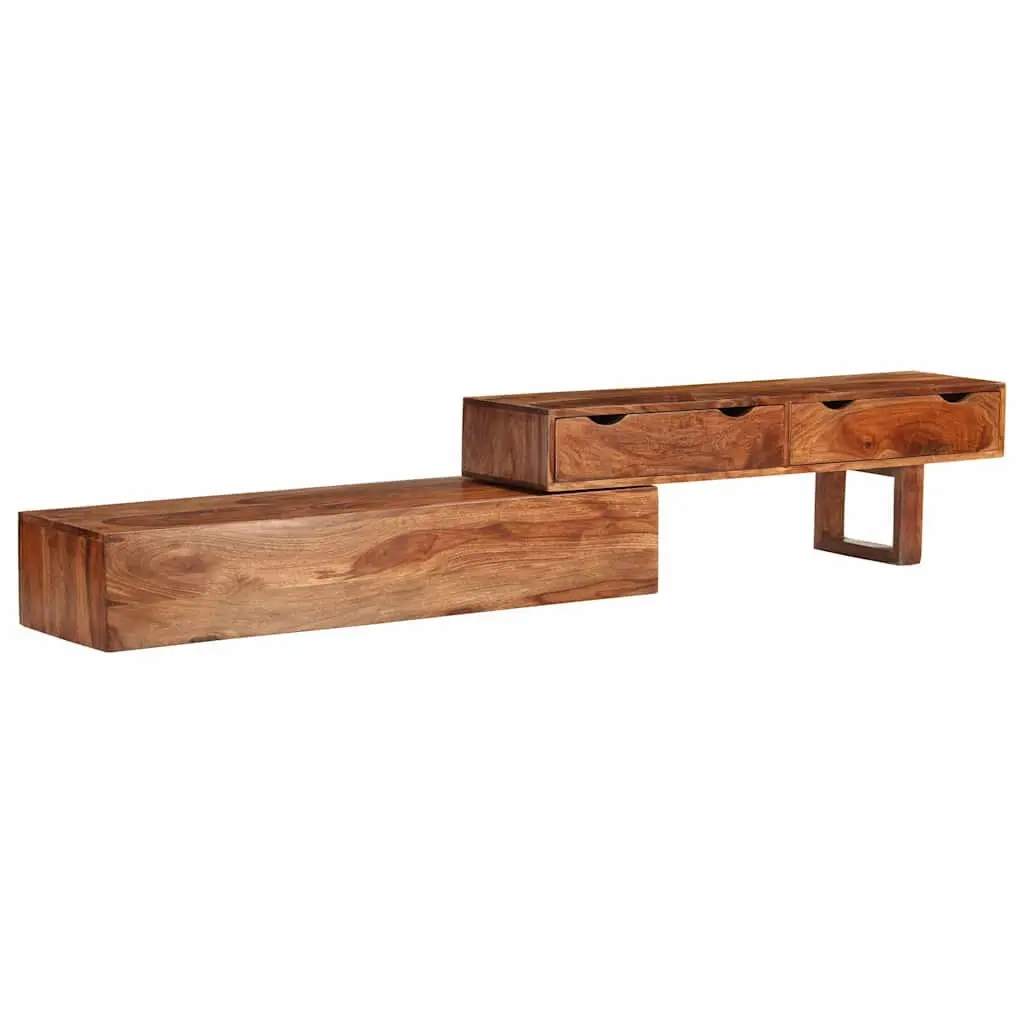 TV Cabinet Solid Wood Acacia Brown Sideboard Storage 2 Drawers Living Room