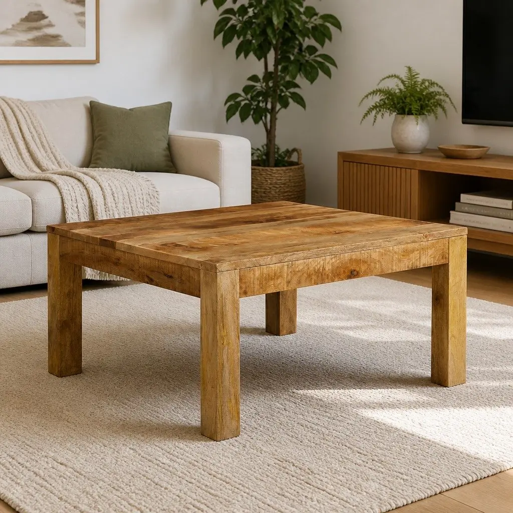 Coffee Table Solid Mango Wood Brown 80x80x40 cm Retro Style Living Room Accent Furniture