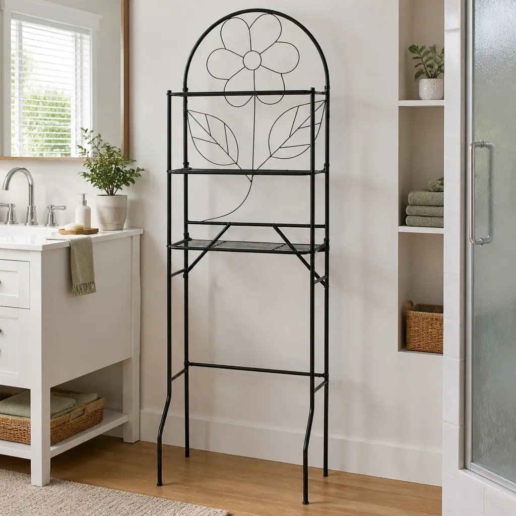 Toilet Rack Storage Organizer Black Steel Frame 60x33x174cm
