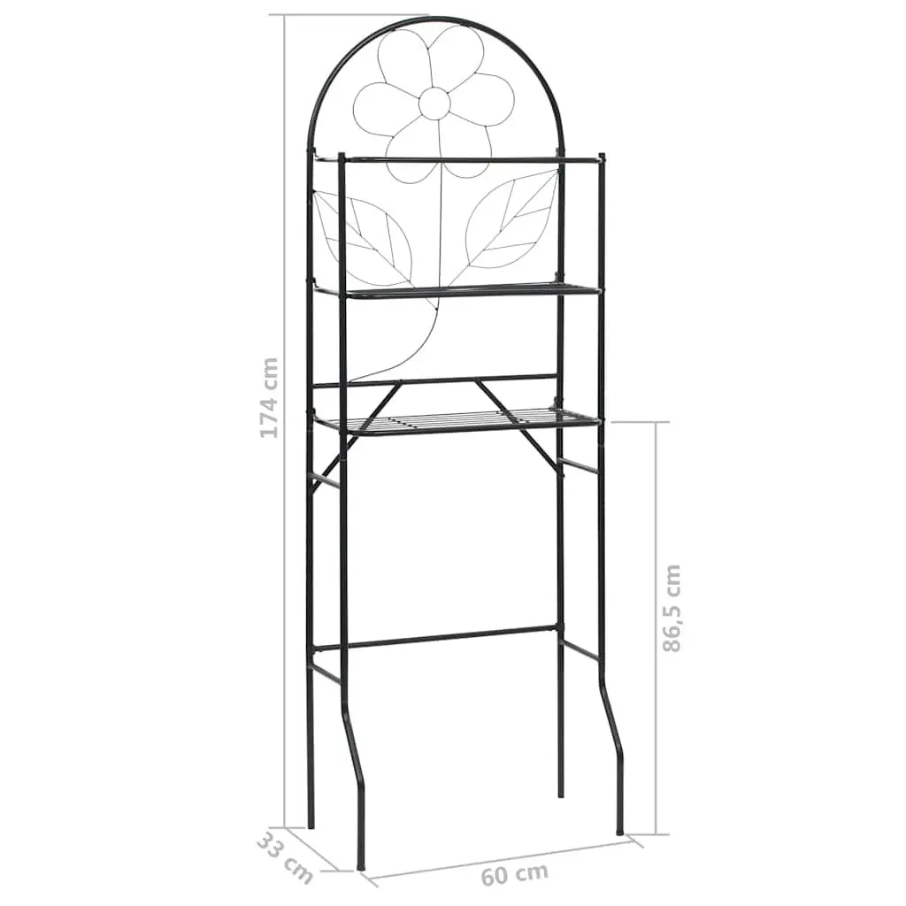 Toilet Rack Storage Organizer Black Steel Frame 60x33x174cm