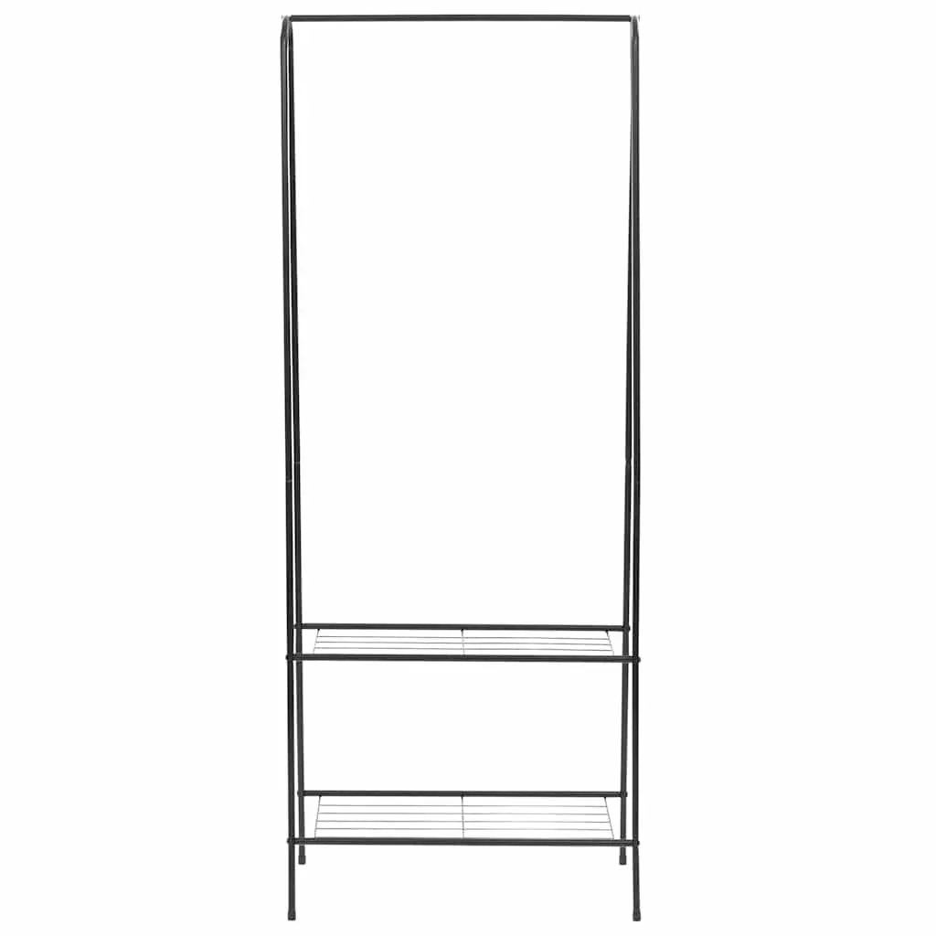 Black Clothes Rack Garment Stand Storage with 2 Shelves Bedroom Wardrobe