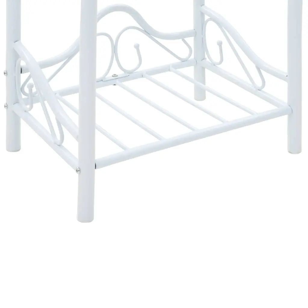 Bedside Table White Steel Frame Tempered Glass 2 Shelves Nightstand Furniture