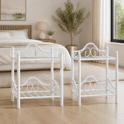 Functional Nightstand Set with Tempered Glass Shelves