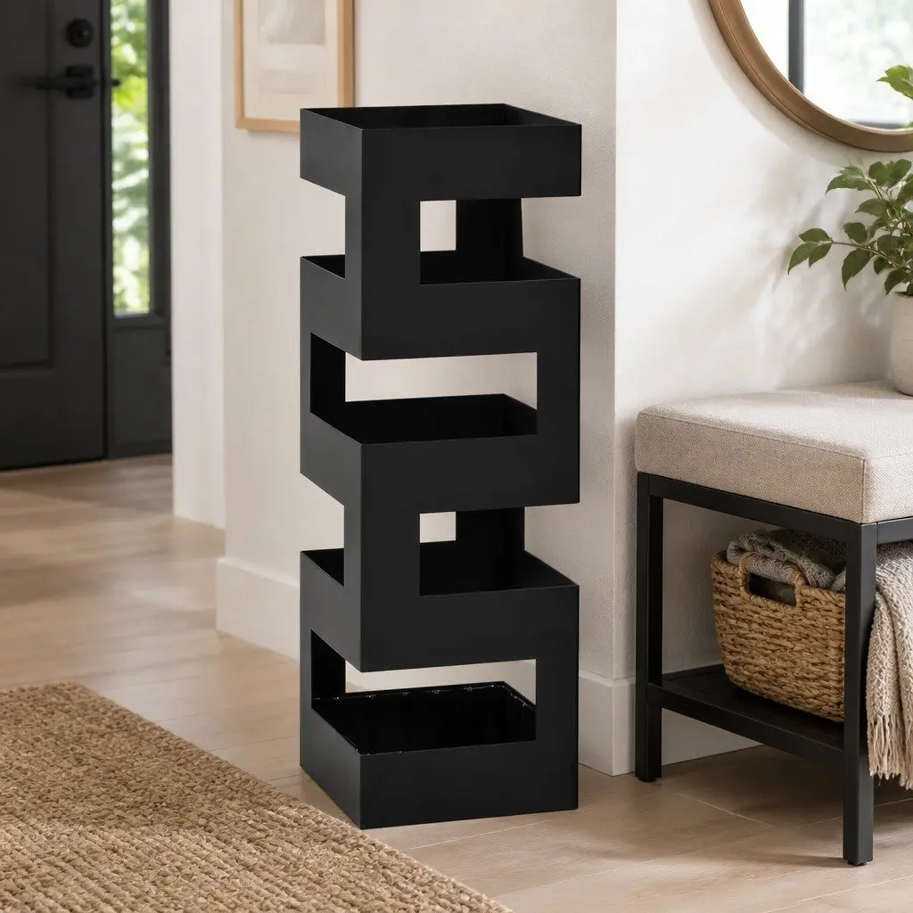Umbrella Stand Steel Black Modern Holder Storage Rack Cane Walking Stick