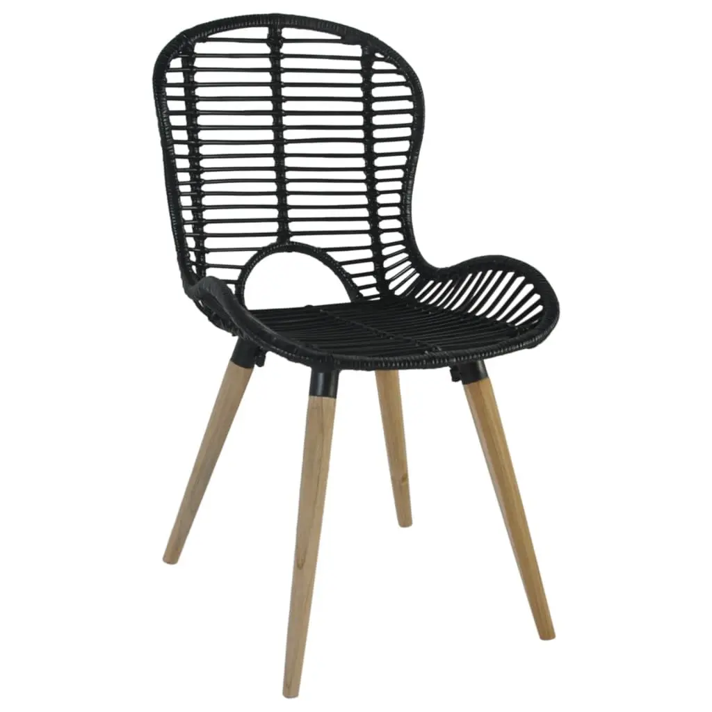 Rattan Dining Chairs Natural Black Wooden Legs Set of 2