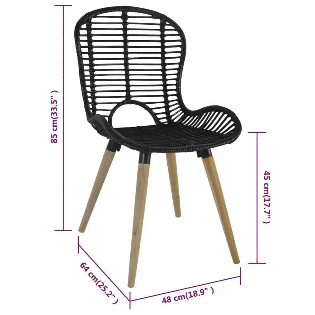 Rattan Dining Chairs Natural Black Wooden Legs Set of 2
