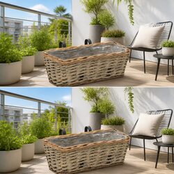 Wicker Balcony Planter 2 Pieces Rattan Garden Hanging Pot with PE Lining 40cm