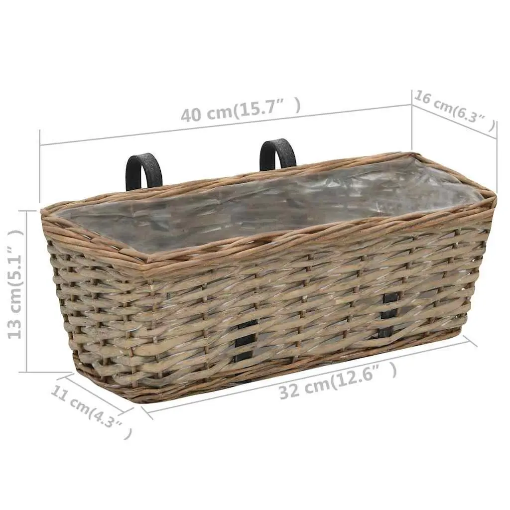 Wicker Balcony Planter Set 2 Pieces Rattan 40cm Brown