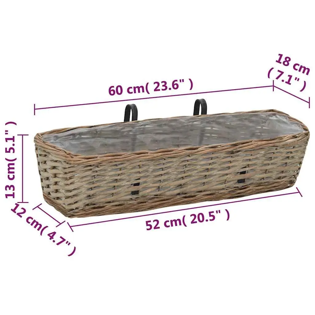Wicker Planter 60 cm Brown PE Lining 2 Piece Hanging Garden Pot