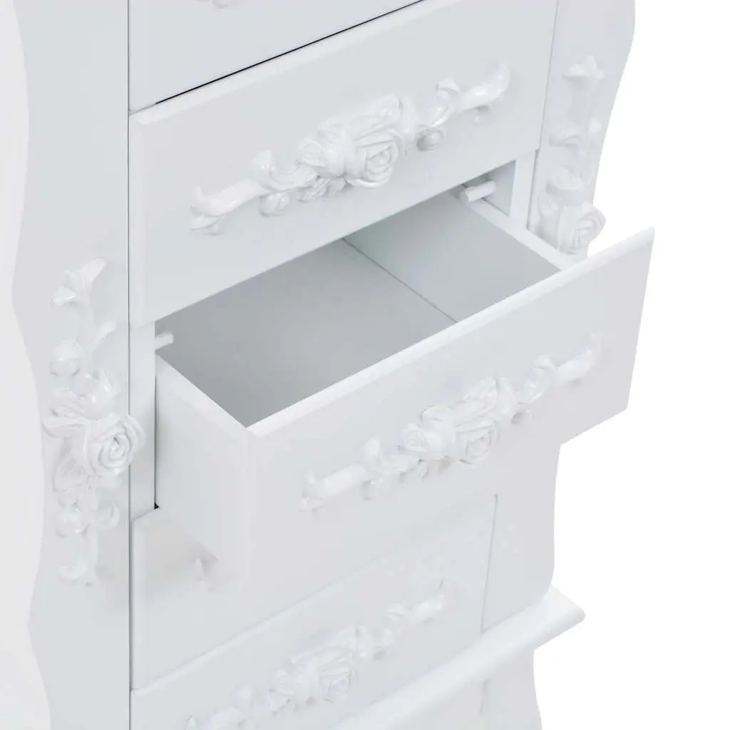 Jewelry Cabinet Free Standing MDF with Pine Wood Legs White