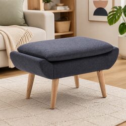 Upholstered Footstool Ottoman Grey Fabric Padded Seat Rest Stool Living Room