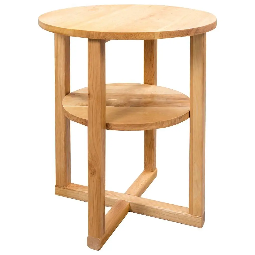 Solid Oak Wood Side Table 40x50cm Brown Accent Table with Shelf for Bedroom and Living Room