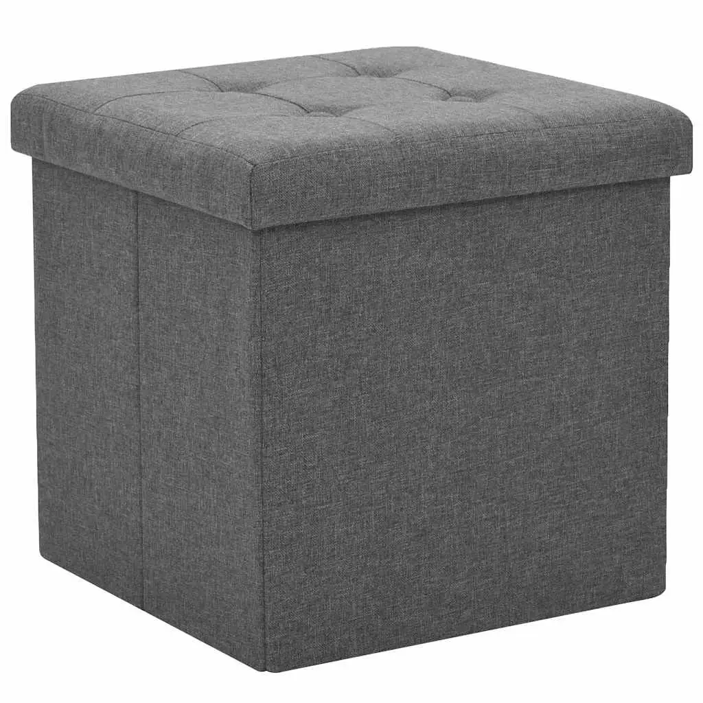 Folding Storage Stools Faux Linen Grey Set of 2