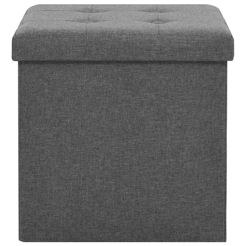 Folding Storage Stools Faux Linen Grey Set of 2