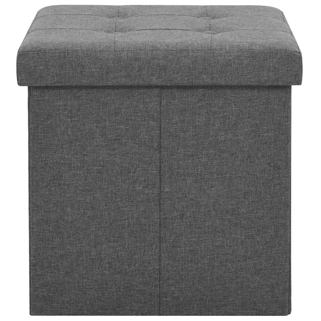 Folding Storage Stools Faux Linen Grey Set of 2