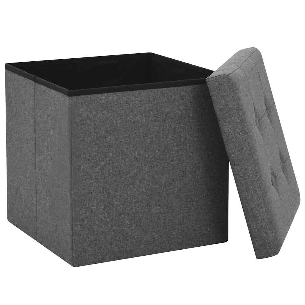 Folding Storage Stools Faux Linen Grey Set of 2