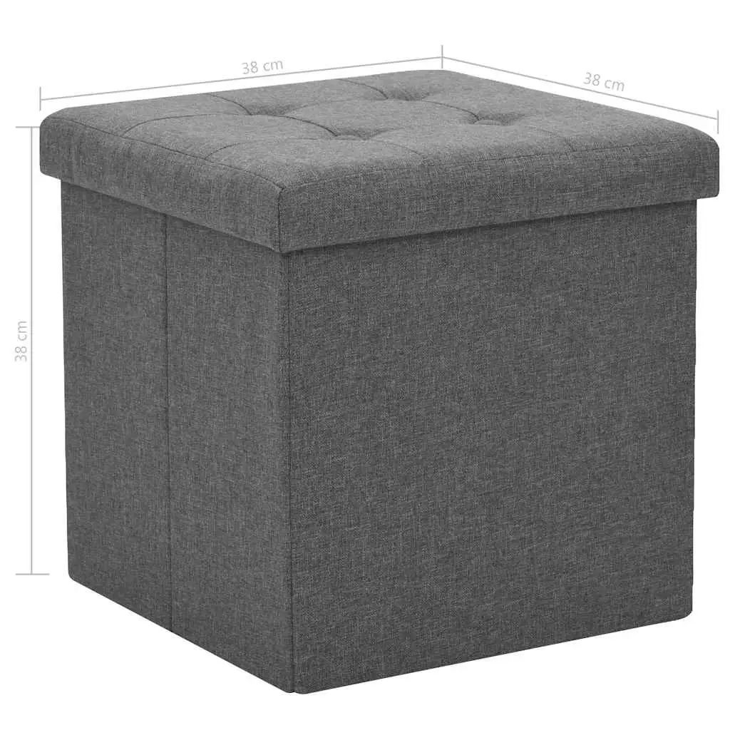 Folding Storage Stools Faux Linen Grey Set of 2