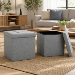 Grey Faux Linen Folding Stools for Home Use