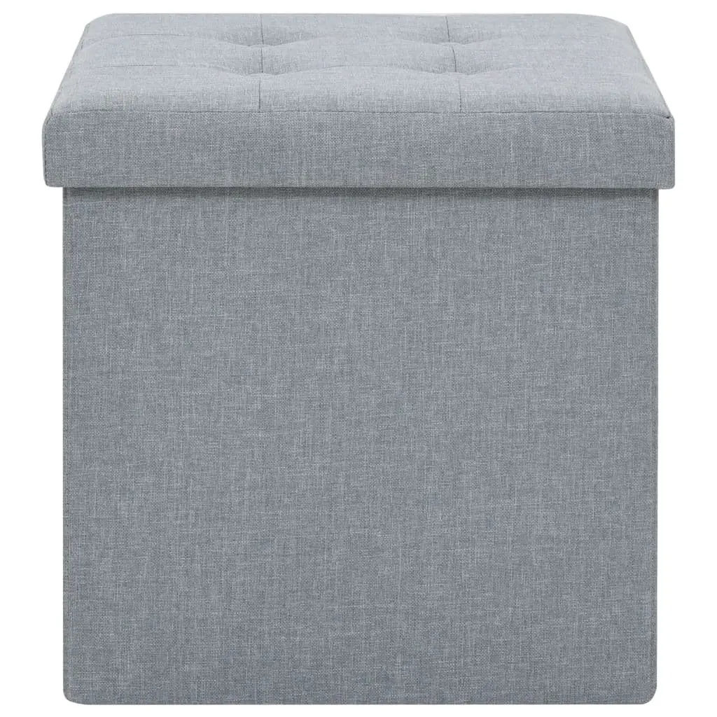 Folding Storage Stools Faux Linen Upholstered Seat Grey 2 Piece