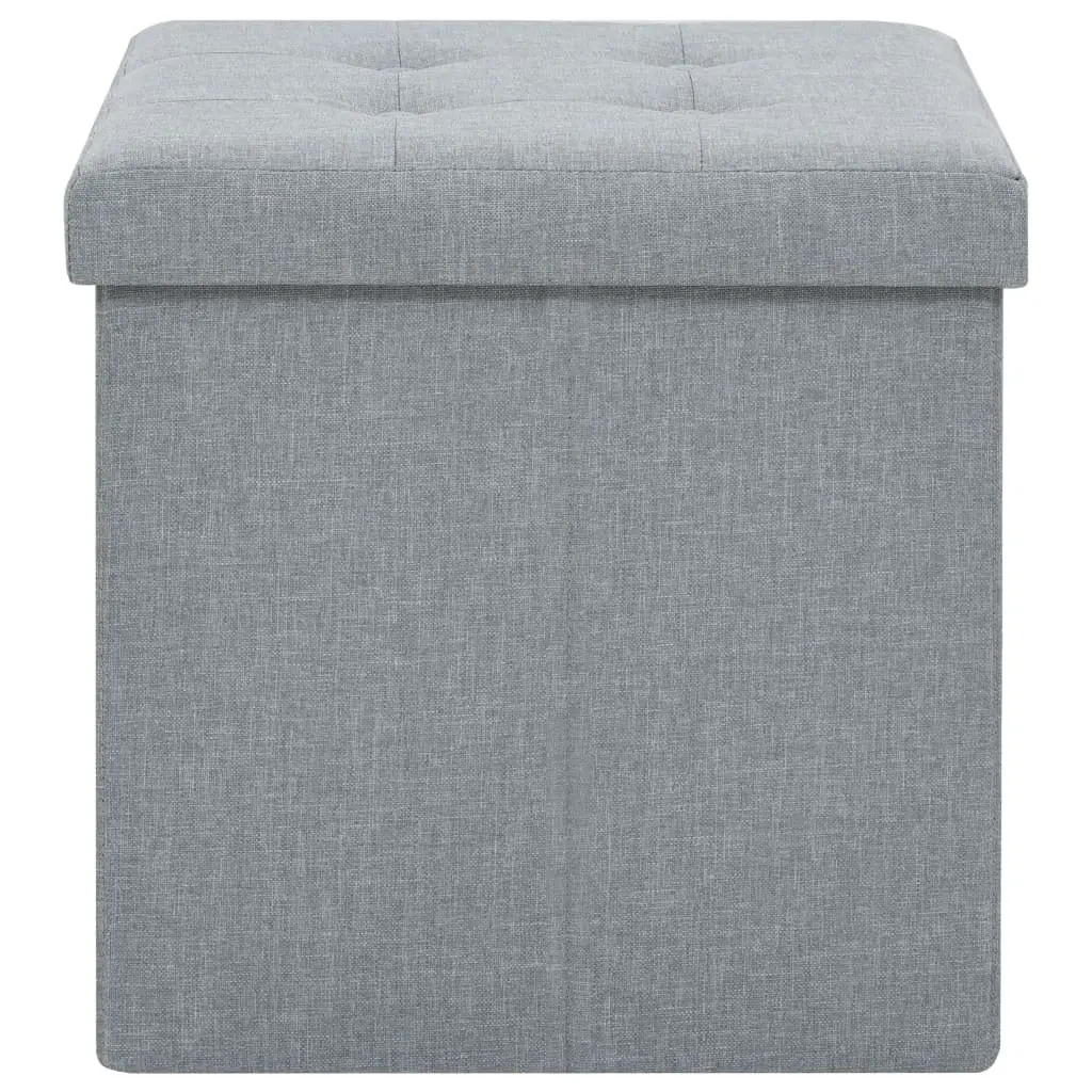 Folding Storage Stools Faux Linen Upholstered Seat Grey 2 Piece