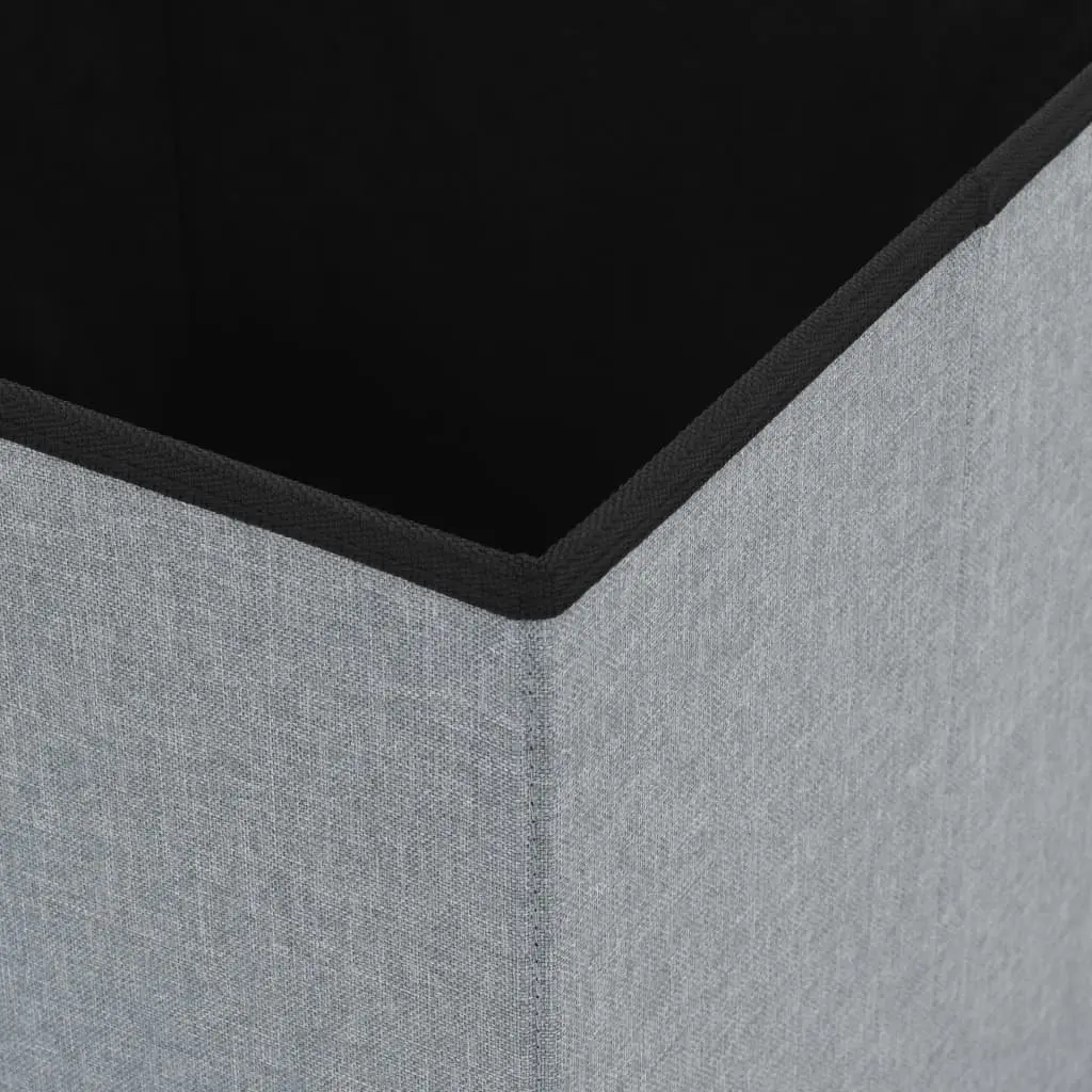 Folding Storage Stools Faux Linen Upholstered Seat Grey 2 Piece