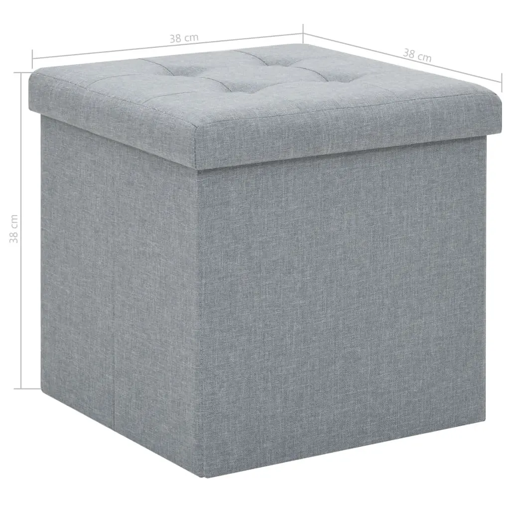 Folding Storage Stools Faux Linen Upholstered Seat Grey 2 Piece