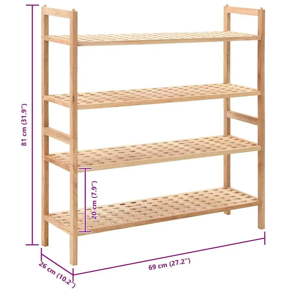Shoe Rack 4 Shelves Walnut Wood Storage Organiser Latticed Platform Home Bedroom