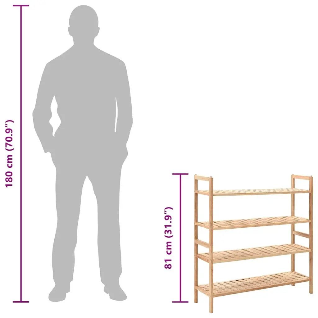 Shoe Rack 4 Shelves Walnut Wood Storage Organiser Latticed Platform Home Bedroom