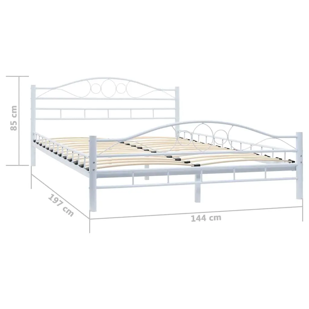 Double Bed Frame Metal Slatted Base 137x187 cm White Modern Bedroom Furniture