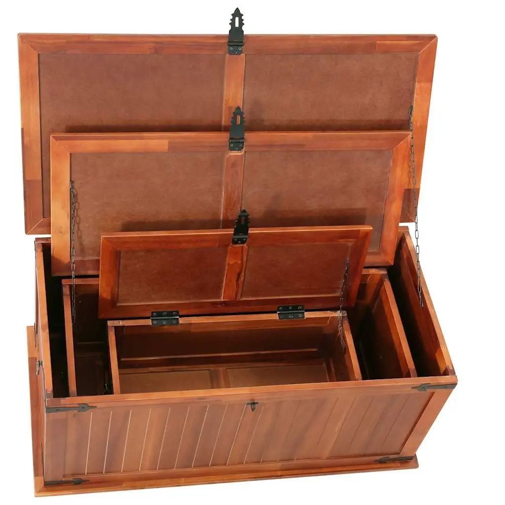 3 Piece Solid Acacia Wood Brown Storage Chests Handmade Wooden Box with Front Latch and Side Handles