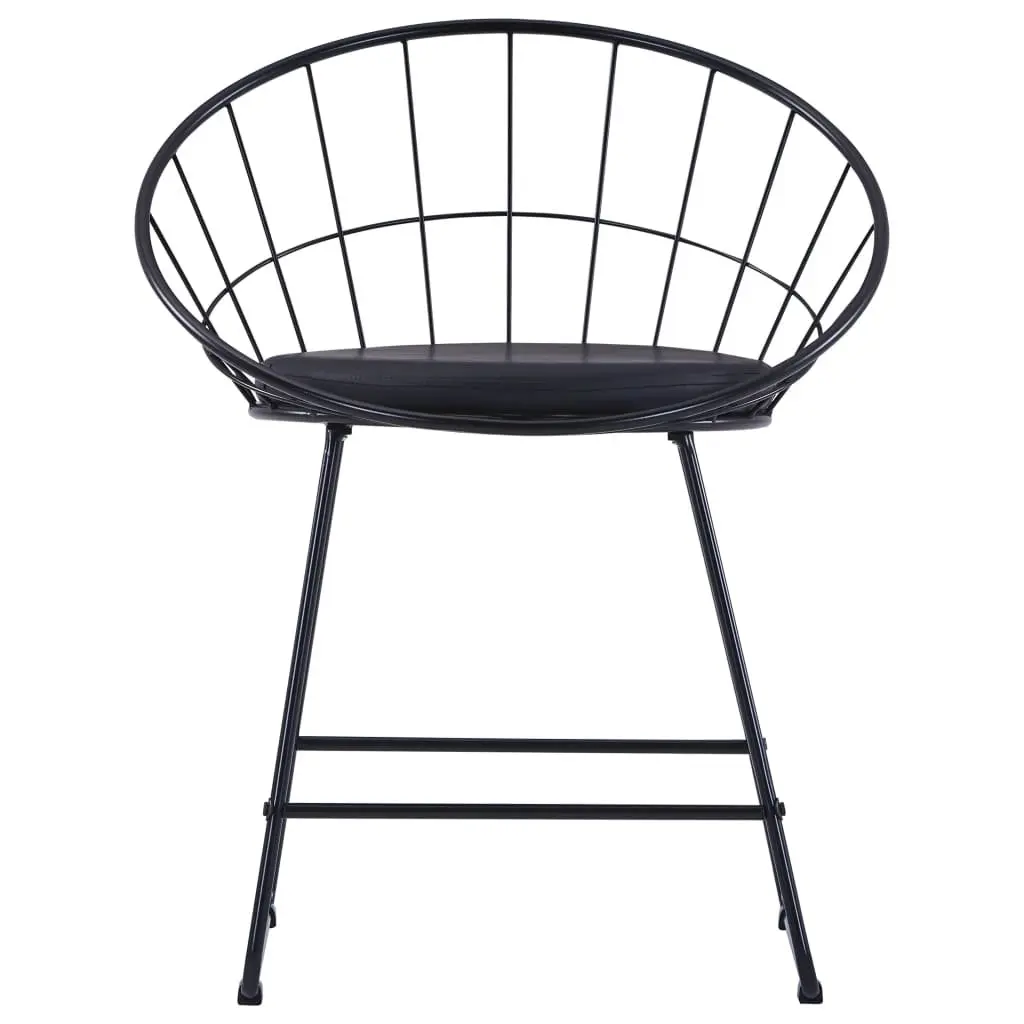 Set of 2 Steel Frame Dining Chairs Black Faux Leather Cushion for Kitchen Room Seating