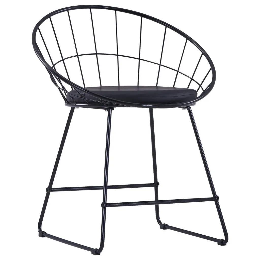 Set of 2 Steel Frame Dining Chairs Black Faux Leather Cushion for Kitchen Room Seating