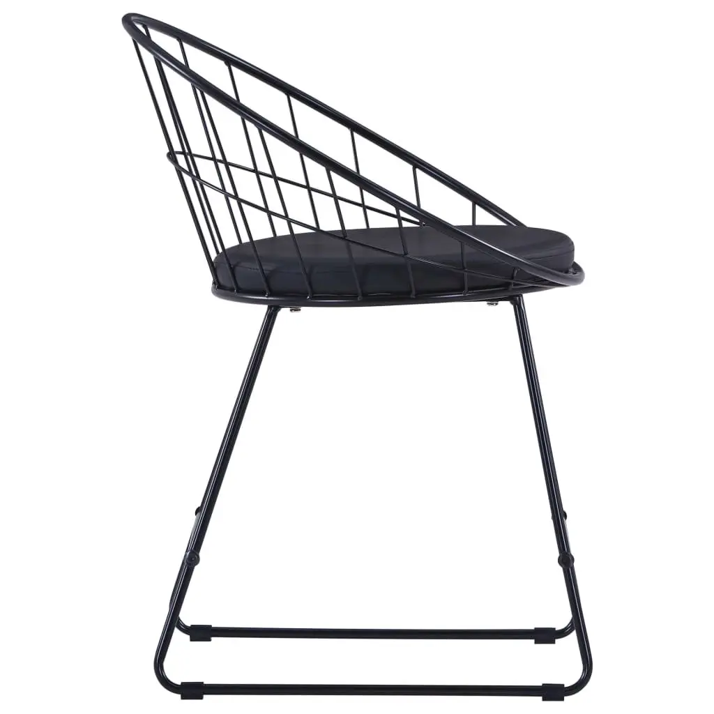 Set of 2 Steel Frame Dining Chairs Black Faux Leather Cushion for Kitchen Room Seating