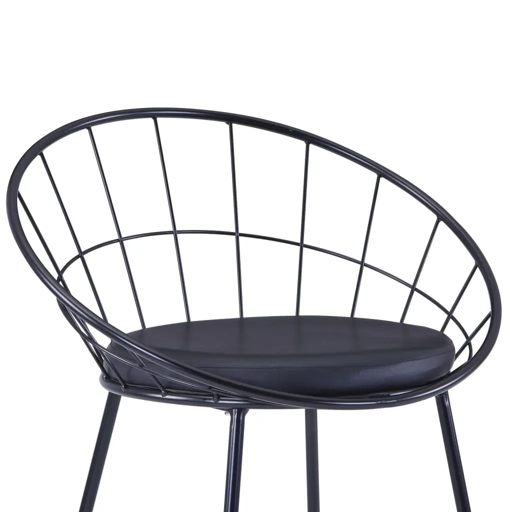 Set of 2 Steel Frame Dining Chairs Black Faux Leather Cushion for Kitchen Room Seating