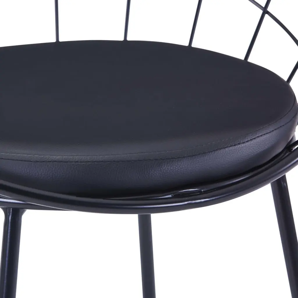 Set of 2 Steel Frame Dining Chairs Black Faux Leather Cushion for Kitchen Room Seating