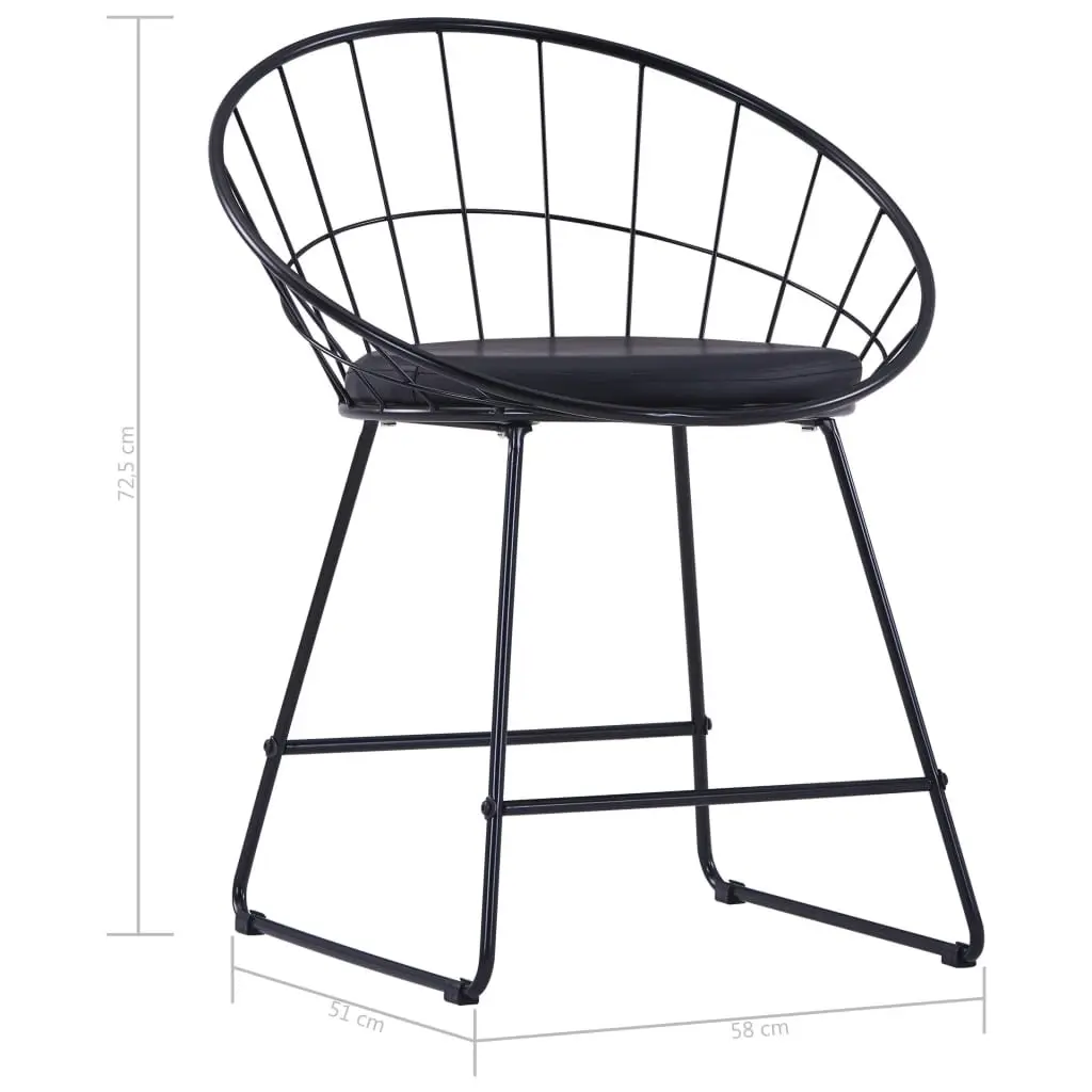 Set of 2 Steel Frame Dining Chairs Black Faux Leather Cushion for Kitchen Room Seating