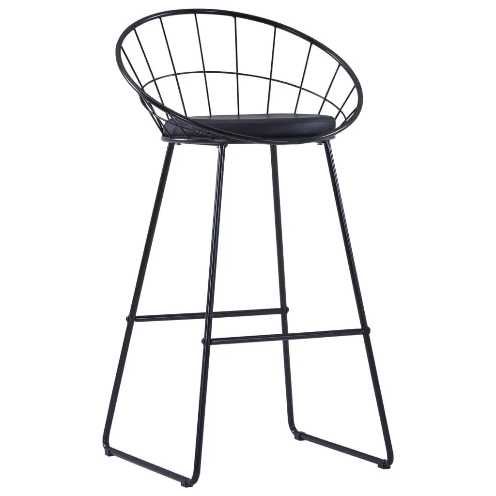 Bar Stools Set 2 Pieces Powder-Coated Steel Black Faux Leather