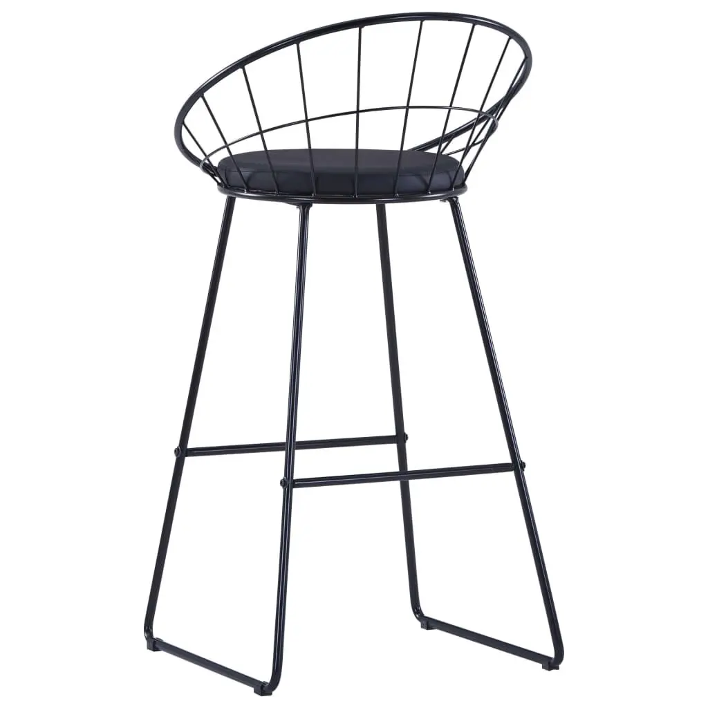 Bar Stools Set 2 Pieces Powder-Coated Steel Black Faux Leather