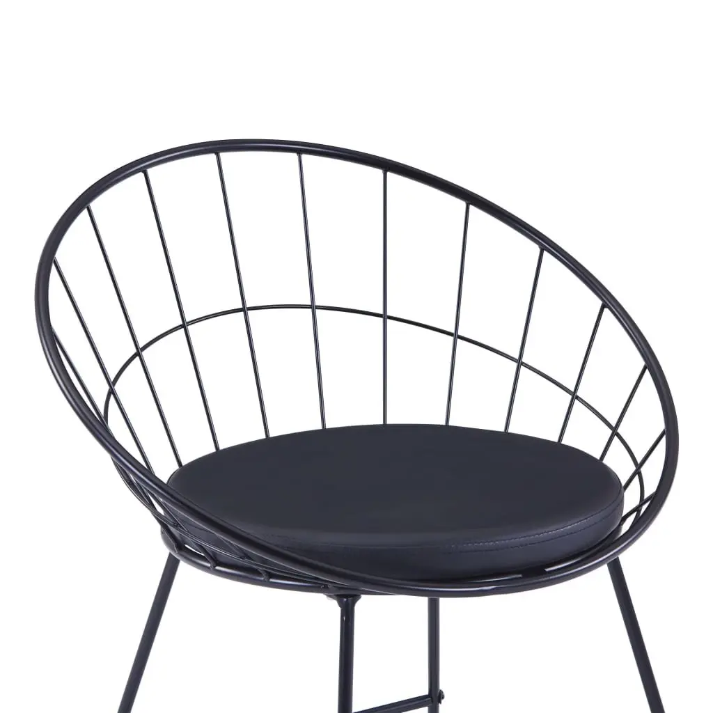 Bar Stools Set 2 Pieces Powder-Coated Steel Black Faux Leather