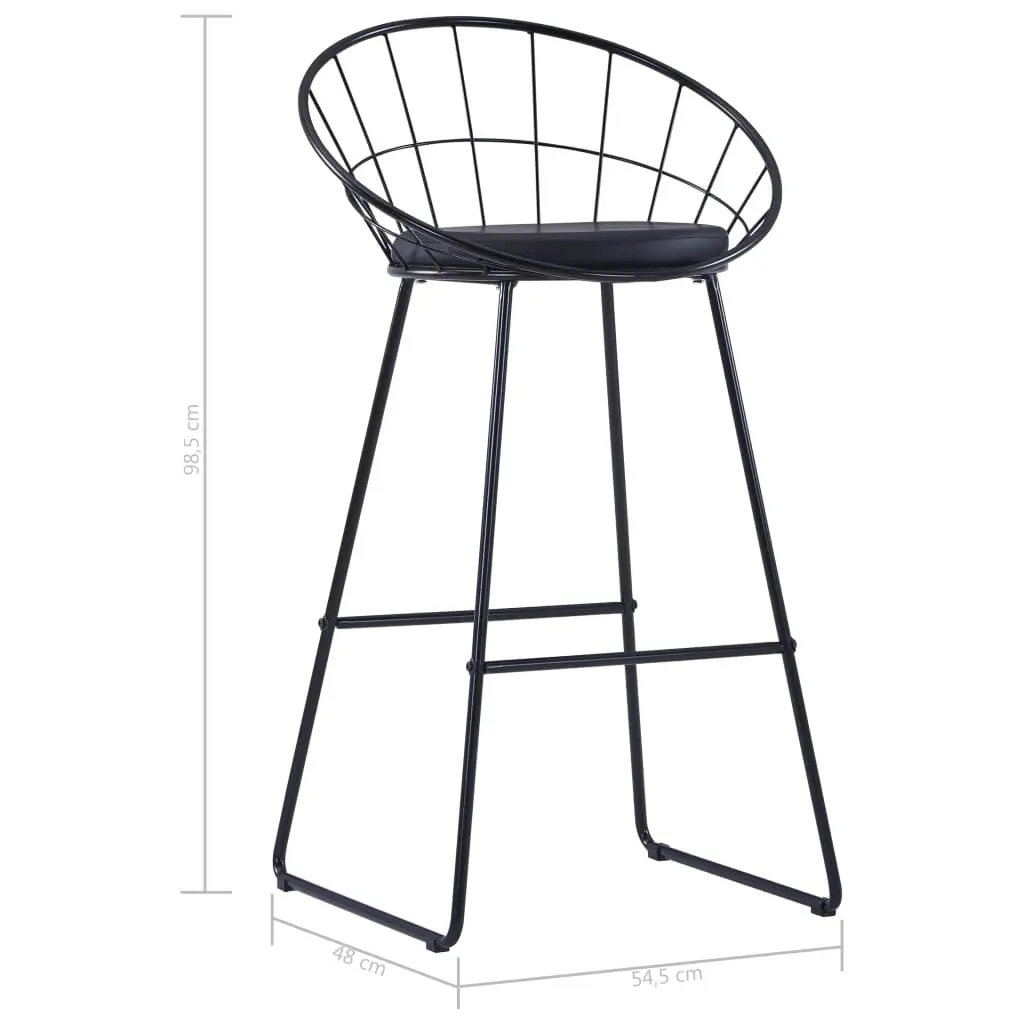 Bar Stools Set 2 Pieces Powder-Coated Steel Black Faux Leather