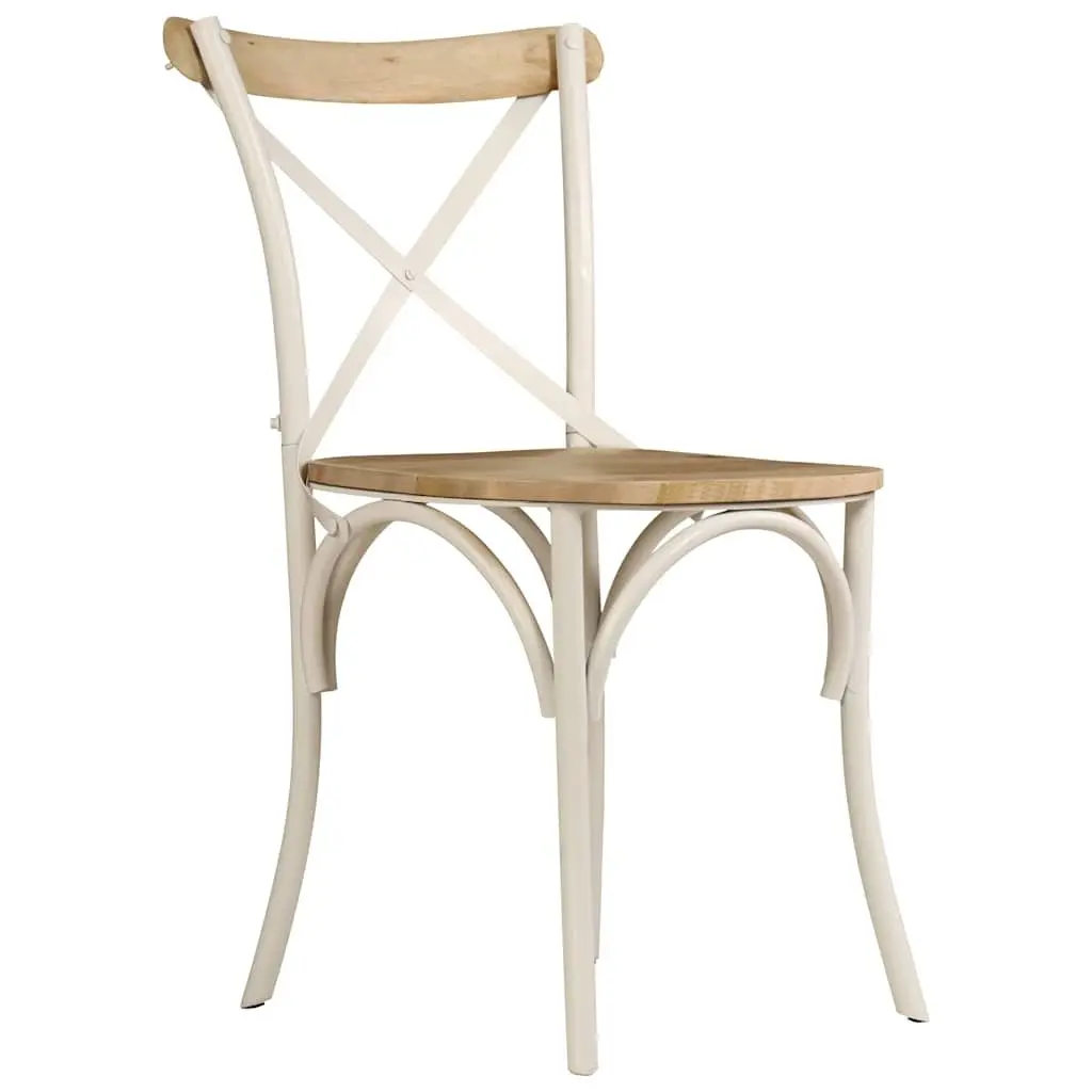 Dining Chair Set Solid Mango Wood Open Back 2 Piece White