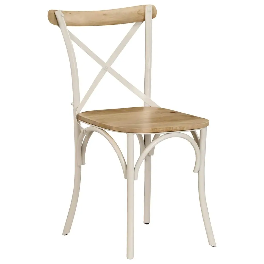 Dining Chair Set Solid Mango Wood Open Back 2 Piece White