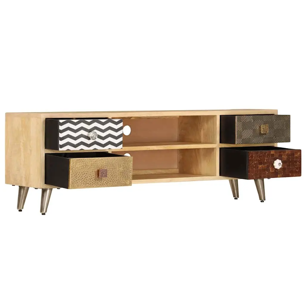 TV Cabinet Brown Solid Mango Wood Industrial Style Living Room Entertainment