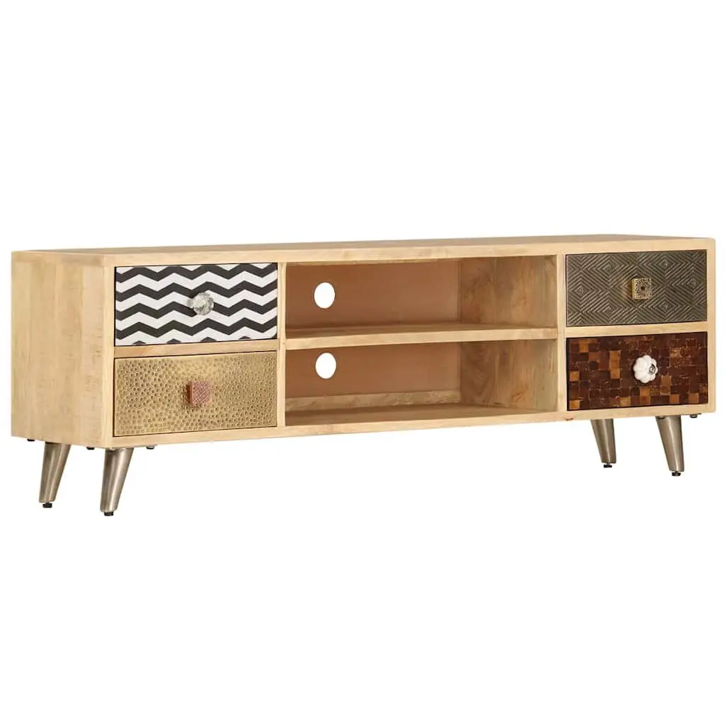 TV Cabinet Brown Solid Mango Wood Industrial Style Living Room Entertainment