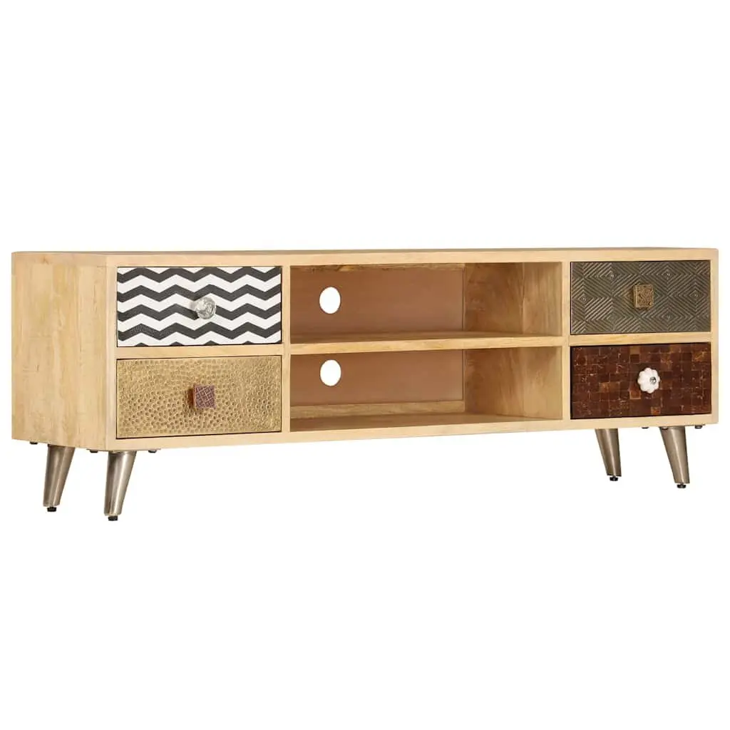 TV Cabinet Brown Solid Mango Wood Industrial Style Living Room Entertainment