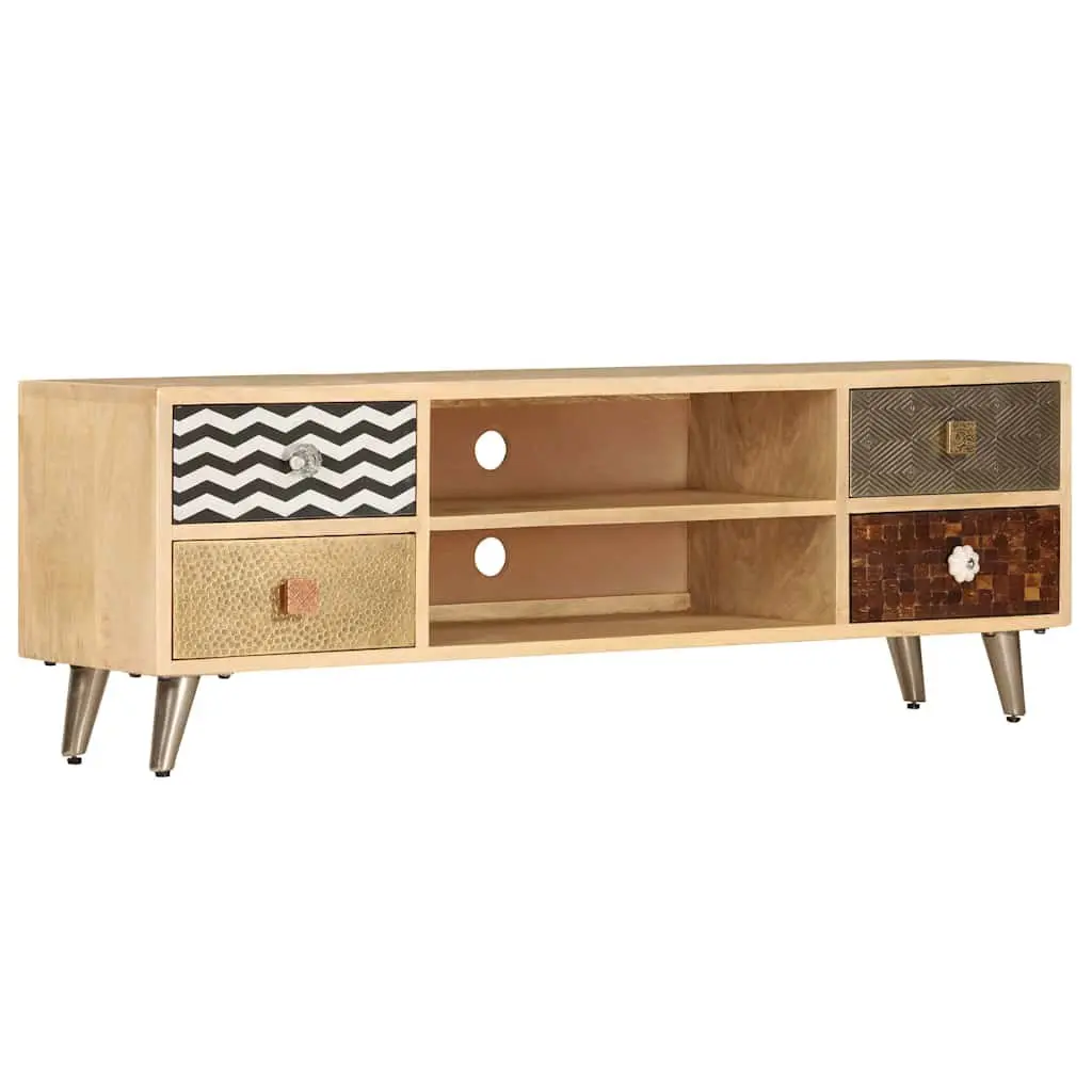 TV Cabinet Brown Solid Mango Wood Industrial Style Living Room Entertainment
