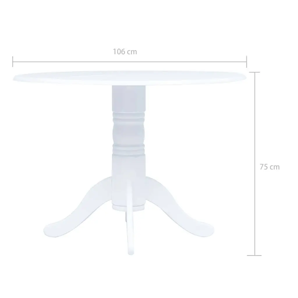 Dining Table Kitchen Furniture 106cm White Solid Rubber Wood MDF Top