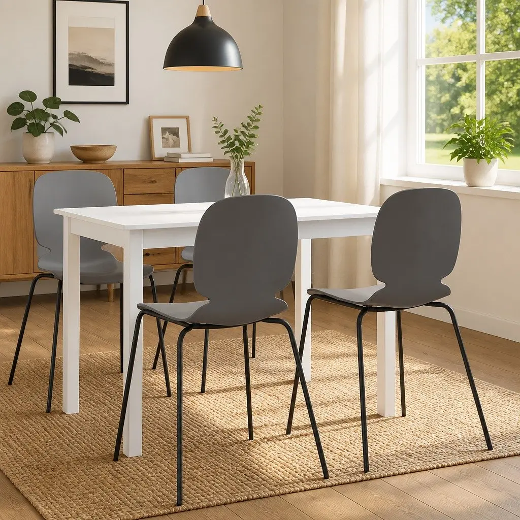 Dining Table Solid Rubber Wood 114x71x75cm White MDF Kitchen Furniture Easy to Clean
