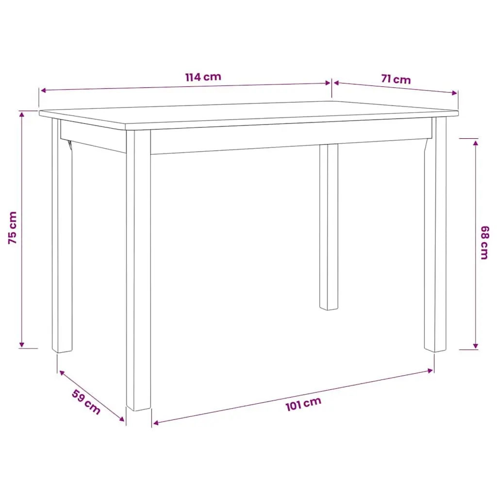 Dining Table Solid Rubber Wood Kitchen Room Furniture 114x71x75cm White Brown Polished Easy Maintenance